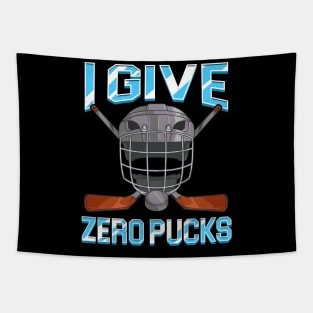 I Give Zero Pucks Pun Sarcastic Hockey Player Joke Tapestry