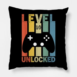 10th Birthday 10 Year old Level 10 Unlocked Video Gamer Pillow