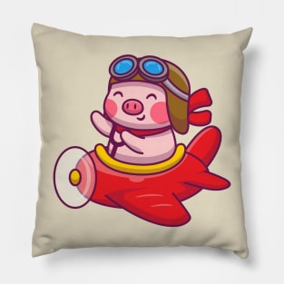 Cute Pig Riding Airplane Pillow