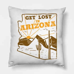 Get Lost in Arizona // Vintage Desert Landscape // Retro Tourism Badge B Pillow