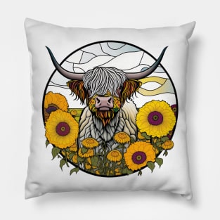 Sunflower Stained Glass Highland Cow #3 Pillow