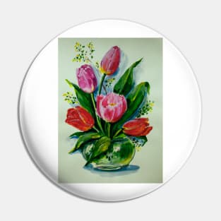 Bouquet of Tulips in a Glass Vase Pin