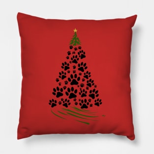 Dog Lover Paw Print Christmas Tree 6 Pillow