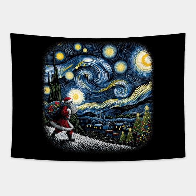 Van Gogh Starry Night Santa Christmas Winter Snowy Night Tapestry by nadenescarpellos
