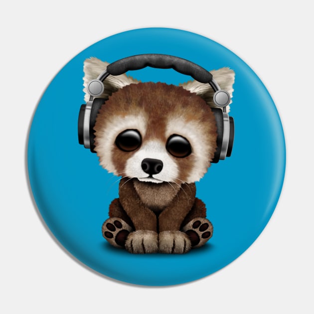 Cute Baby Red Panda Deejay Wearing Headphones Pin by jeffbartels