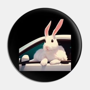 A Bunny Rabbit Feeling the Wind in a Car Pin
