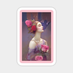Beautiful Goddess a Art Deco Girl with Roses Magnet