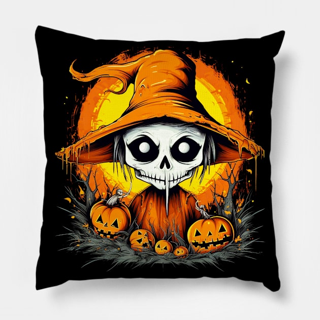 Eerie Halloween Ghoul Art - Spooky Season Delight Pillow by Captain Peter Designs