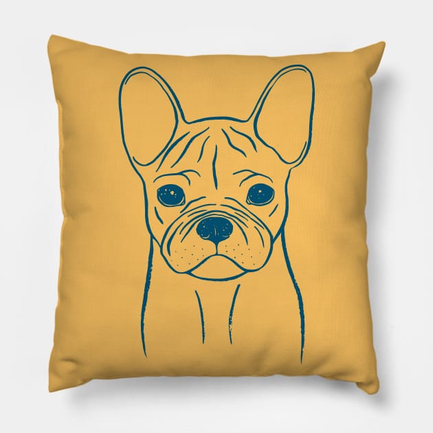 French Bulldog (Warm Yellow and Blue) Pillow by illucalliart