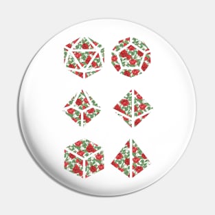 Red Rose Vintage Pattern Silhouette Polyhedral Dice - Dungeons and Dragons Design Pin