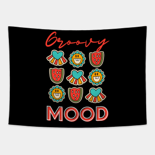 Black Colorful Cute Funky Sticker Groovy Mood Tapestry