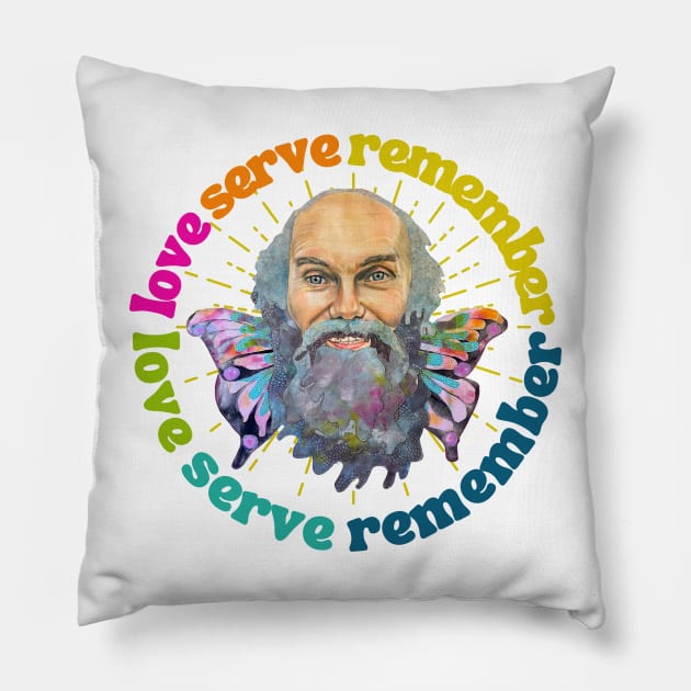 Ram Dass Love Serve Remember Pillow by karenpaytonart