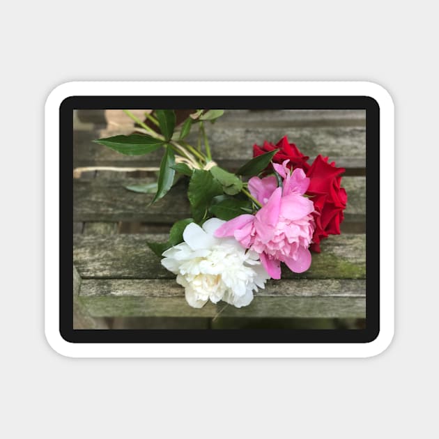 Flowers on a Bench Magnet by ephotocard