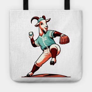 Throwback Goat pitcher - Vintage 1990s Cartoon Style Baseball Art Tote