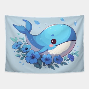 Kawaii Whale and petunias Tapestry