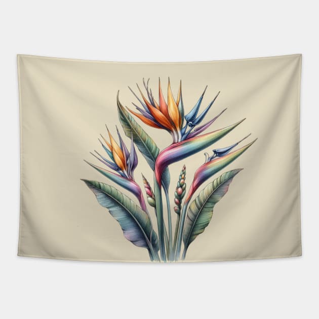 Bird of Paradise, Watercolor Botanical Tapestry by Nancy 