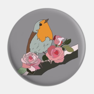 Robin with roses Pin