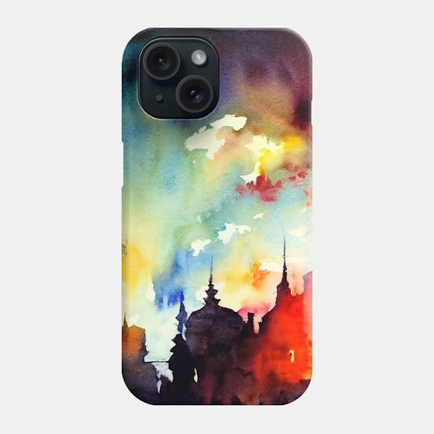 City view in vibrant watercolors Phone Case by fistikci