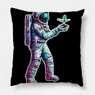 Astronaut Holding Earth Artwork Pillow