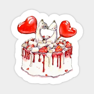 Valentine day cake with cats and candy Magnet