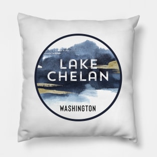 Lake Chelan Washington Watercolor Design Hiking Camping Souvenir Pillow