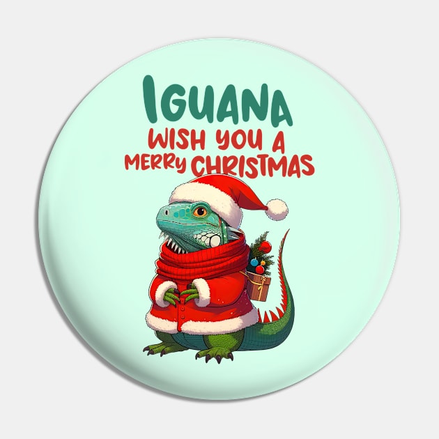 Iguana Wish You A Merry Christmas Pin by Takeda_Art