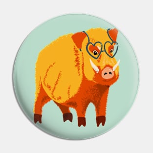 Cute Boar Pig With Glasses Pin