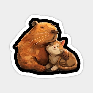 Capybara & Cat Cuddling Sketch Art Cute Magnet