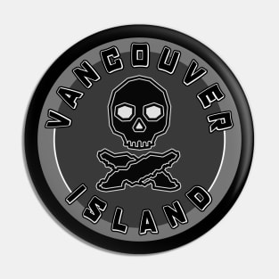 Vancouver Island BC Round Circle - Jolly Roger Skull and Cross Bones - Vancouver Island Pin