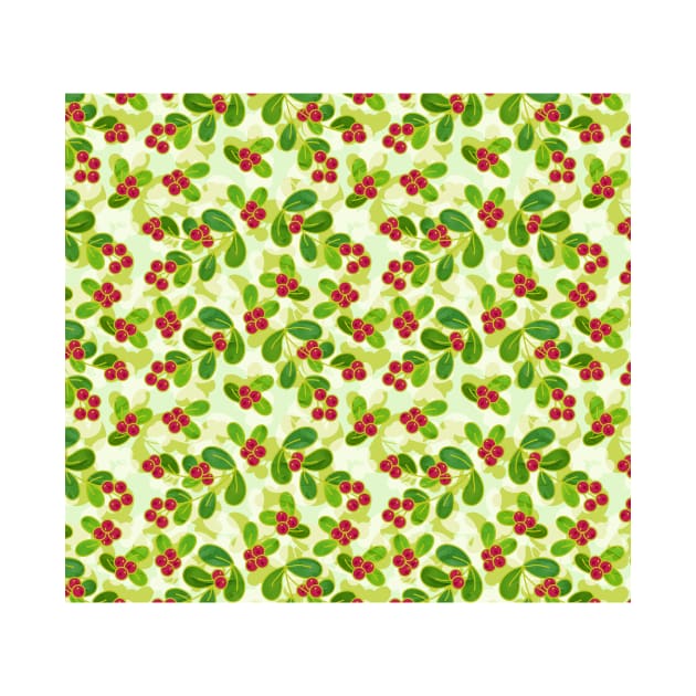 Cranberry Fruit Pattern on Green by tanyadraws