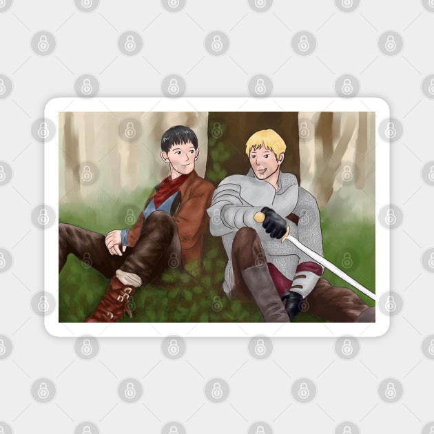 Merlin and Arthur Chilling Under a Tree Magnet by alxandromeda