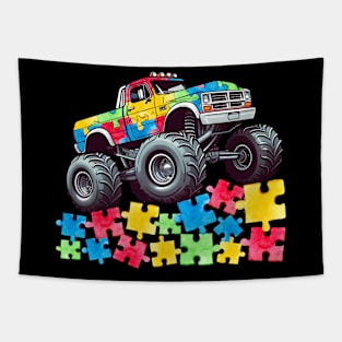 Kids Monster Truck Puzzles Cute Kids Autism Awareness Tapestry