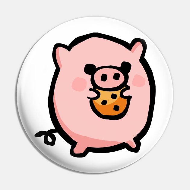 Cute Piggy Cartoon Munching Cookie Pin by Porkzby