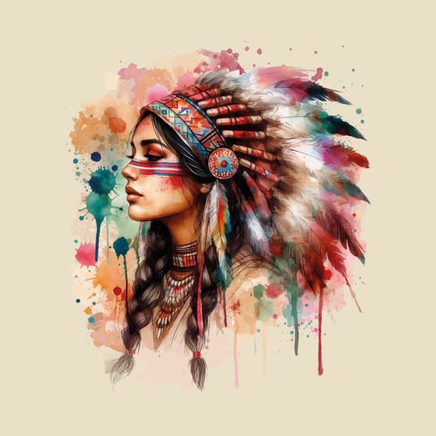 Native american woman watercolor by DrMonekers