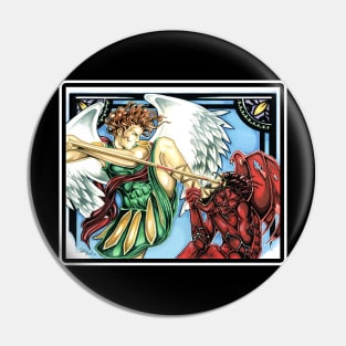 St Michael Slays the Evil One - White Outlined Version Pin