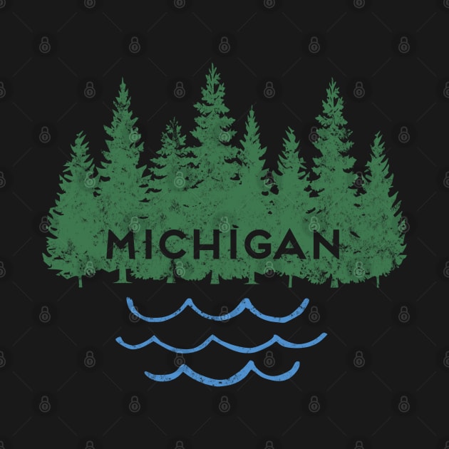 Michigan MI Retro Vintage Look Trees Lake Souvenir by Pine Hill Goods