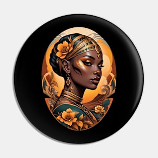 African Queen Tribal art retro vintage floral design Pin