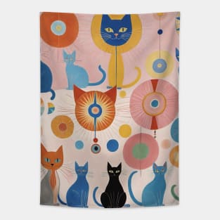 Hilma af Klint's Feline Dreamscape: Abstract Whimsy Tapestry