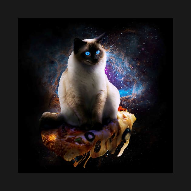 Galaxy Space Siamese Cat On Pizza by Random Galaxy