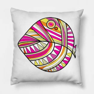 Mazipoodles New Fish Head Leaf White Magenta Orange Yellow Ecru Distressed Pillow