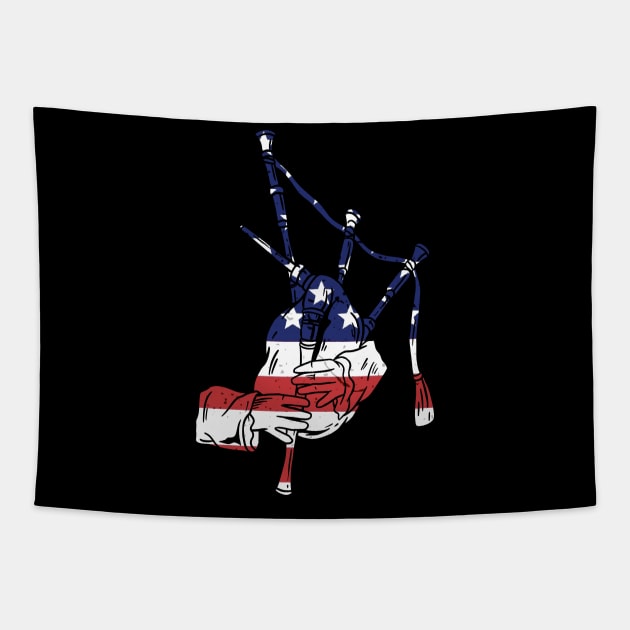 BAGPIPE AMERICAN FLAG Tapestry by Tee Trends