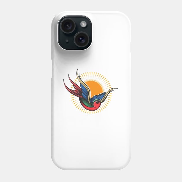 Swallow Bird Tattoo in Engraving Style. Phone Case by devaleta