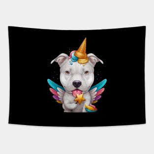 White Pitbull Ice Cream Unicorn Tapestry