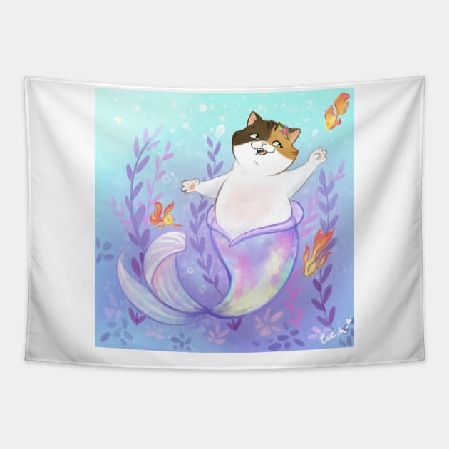 super cute cat mermaid Tapestry by talida_illustration