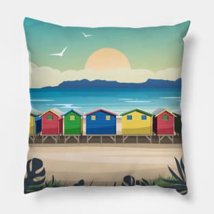 Cape Town Muizenberg Beach Huts at Sunset, South Africa Pillow