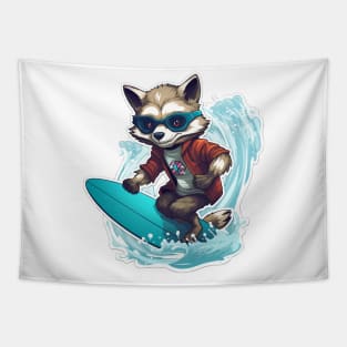 Raccoon Surfing - Raccoon Beach Tapestry