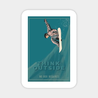 Think Outside No Box Required Retro style Snowboard Poster Magnet