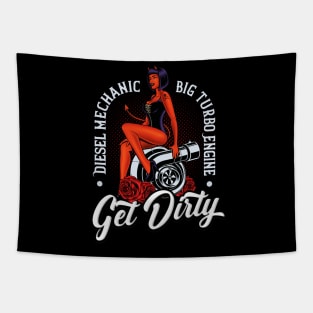 Diesel Mechanic Rockabilly Pin-Up Tapestry