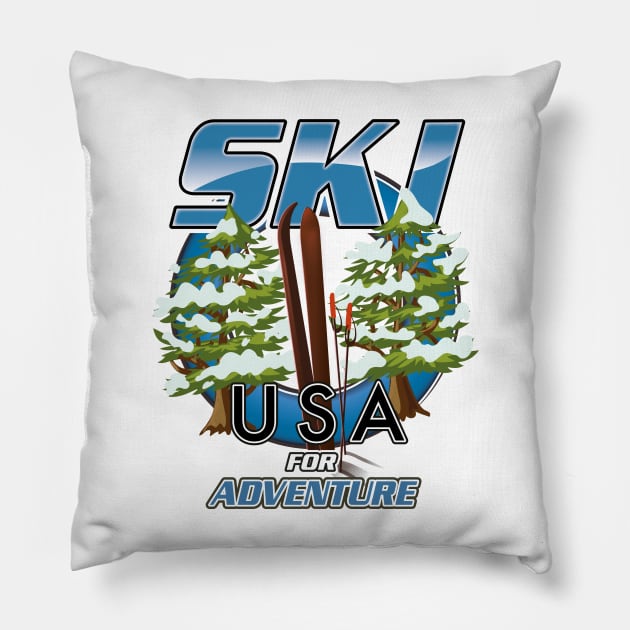Ski USA For adventure Pillow by nickemporium1