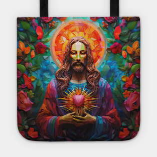 Sacred Heart with Flowers Tote